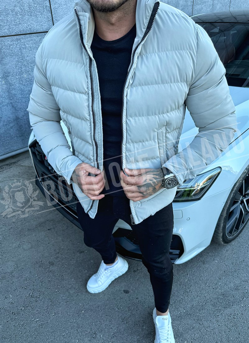 Ανδρικό χειμερινό μπουφάν σε ανοιχτό γκρι K2016-3