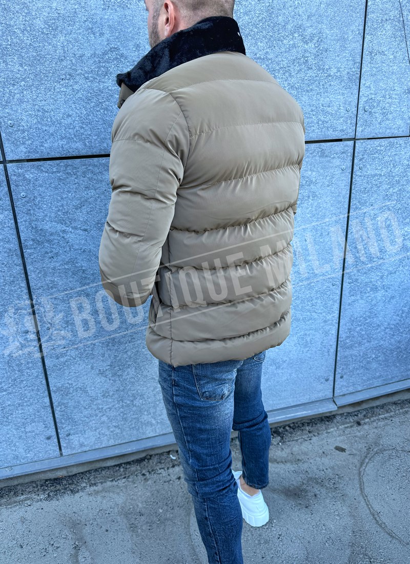Ανδρικό χειμερινό καφέ μπουφάν χωρίς κουκούλα K853-2
