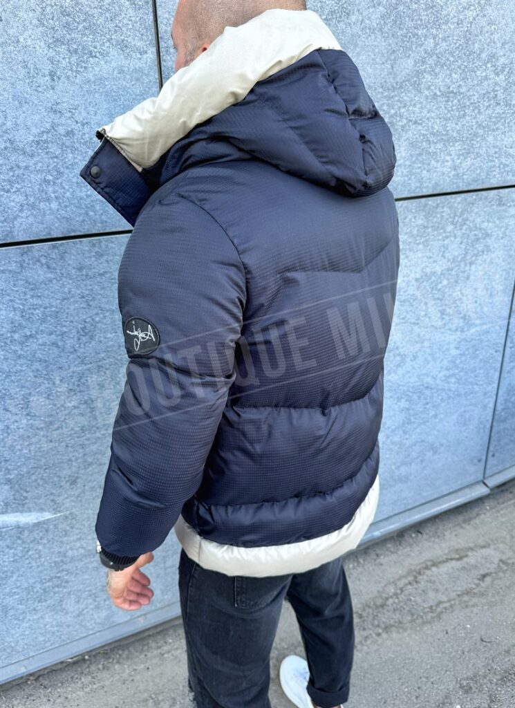 Ανδρικό χειμερινό σκούρο μπλε μπουφάν με μπεζ K3100-6
