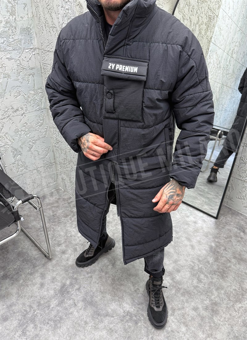 Ανδρικό χειμερινό μαύρο μπουφάν oversize K10035