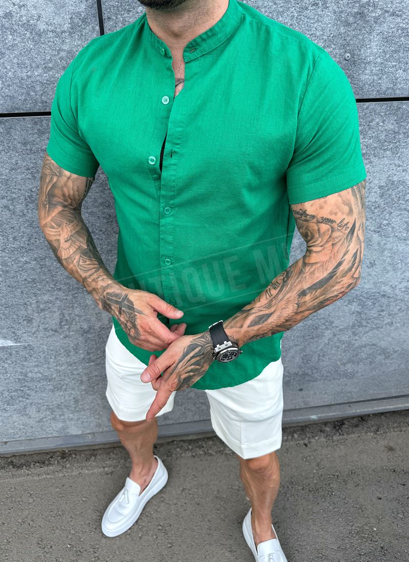 Ανδρικό πράσινο λινό πουκάμισο R15270-6