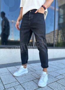 Ανδρικά μοντέρνα μαύρα boyfriend τζιν με minimal σχεδιασμό A02-1