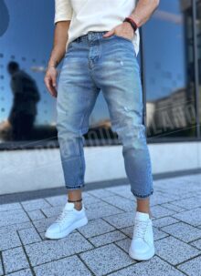 Ανδρικά μοντέρνα μπλε boyfriend τζιν με σκισμένο εφέ A277-1