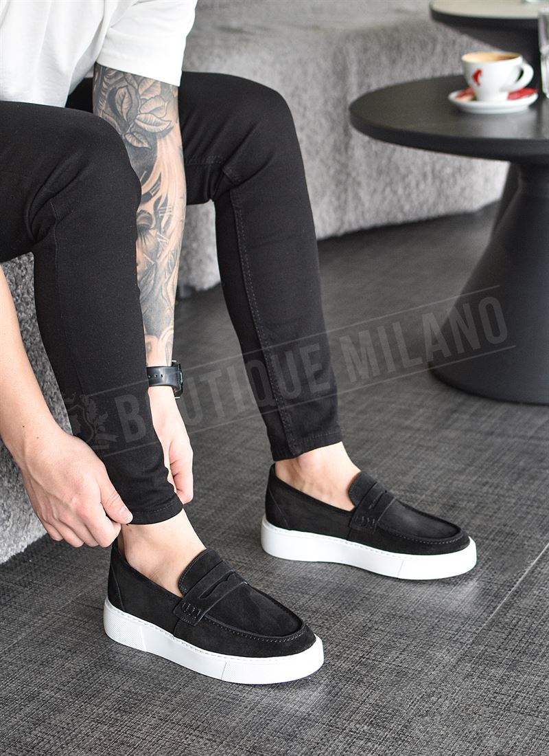 Ανδρικά μαύρα αθλητικά μοκασίνια O089-2