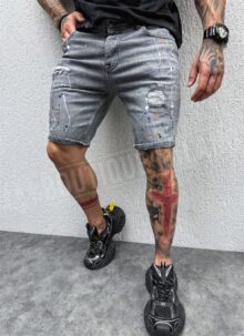 Ανδρικό γκρι κοντό τζιν με πιτσιλιές KD4010-1