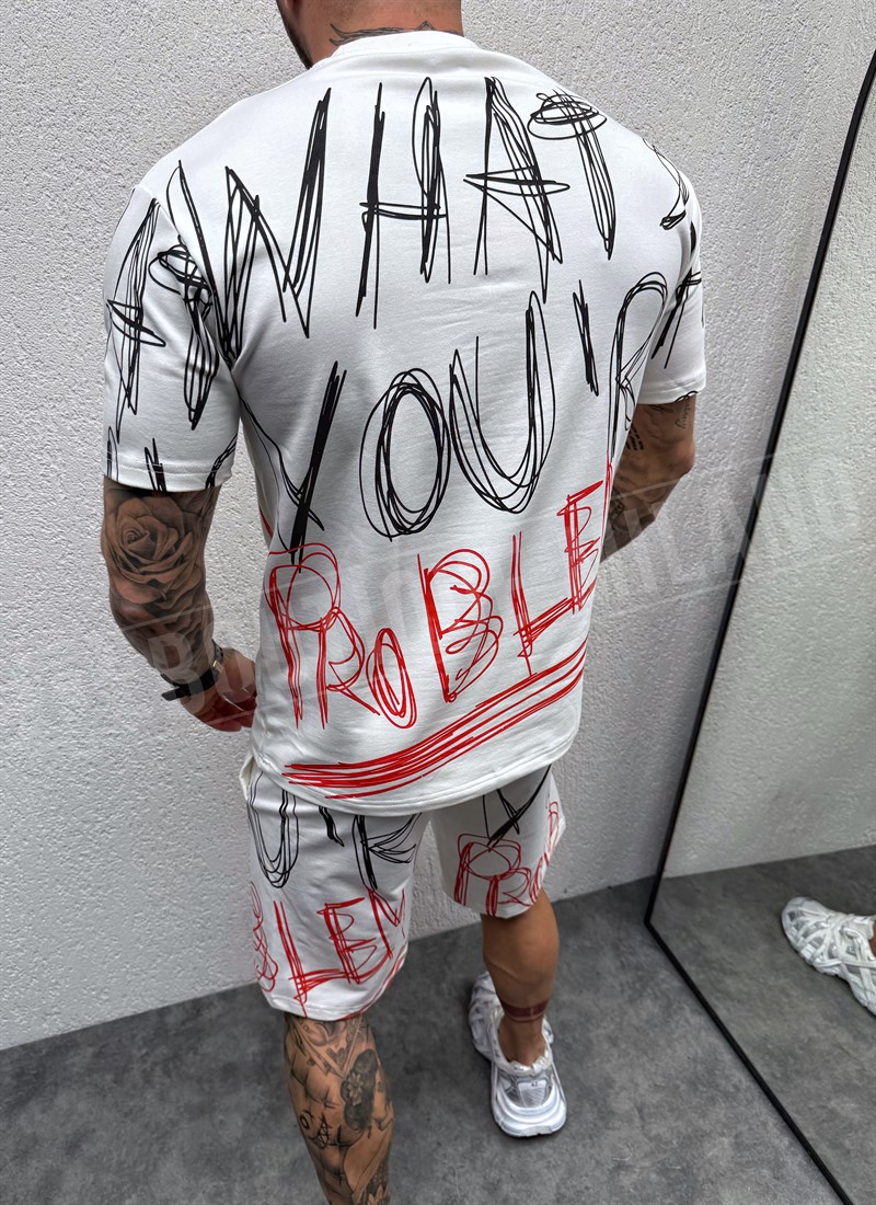 Ανδρικό άσπρο αθλητικό σετ “what's your problem” L440-2