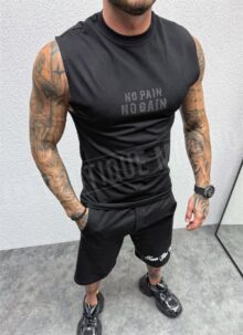 Ανδρικό μαύρο αμάνικο μπλουζάκι ''no pain'' T77-1