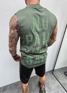 Ανδρικό πράσινο αμάνικο μπλουζάκι ''no pain'' T77-3