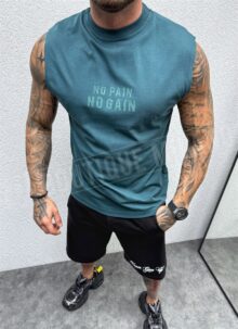 Ανδρικό γαλαζοπράσινο αμάνικο μπλουζάκι ''no pain'' T77-5