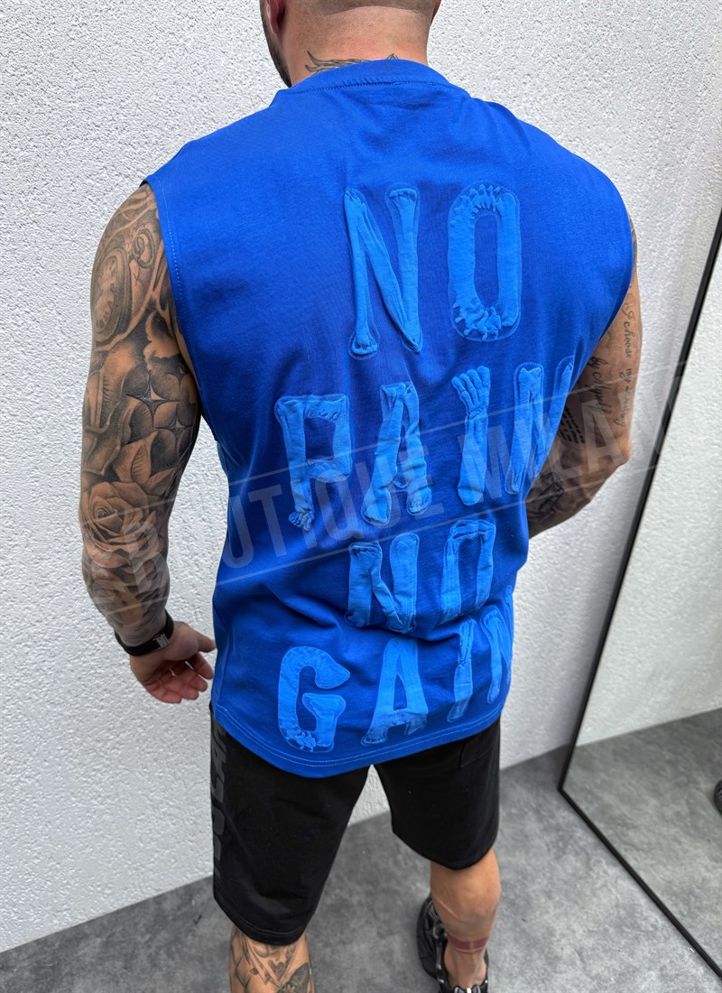 Ανδρικό μπλε αμάνικο μπλουζάκι ''no pain'' T77-6 Ανδρικό μπλε αμάνικο μπλουζάκι ''no pain'' T77-6