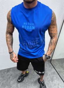 Ανδρικό μπλε αμάνικο μπλουζάκι ''no pain'' T77-6