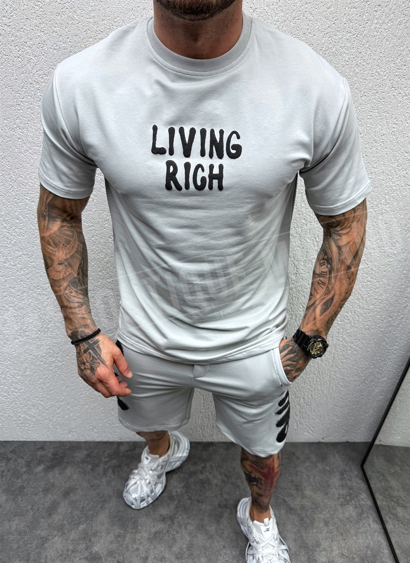 Ανδρικό γκρι αθλητικό σετ “Living Rich” L444-3