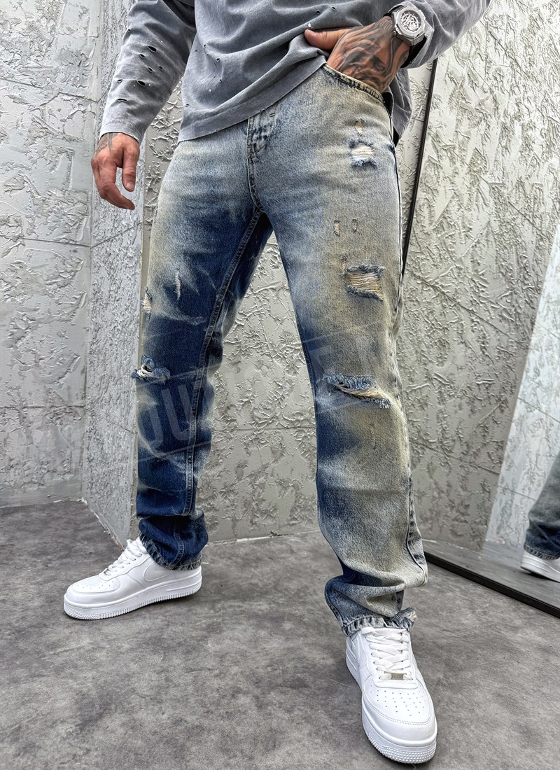 Ανδρικό μπλε ξεβαμμένο regular fit τζιν A6010-60