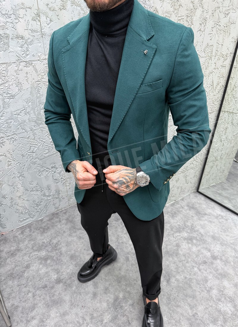Ανδρικό κομψό σακάκι σε πετρόλ M609-3