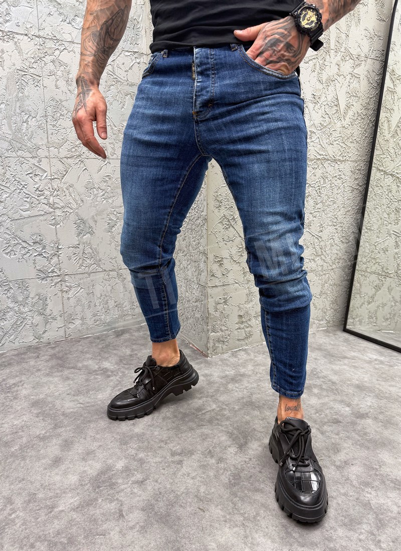 Ανδρικό σκούρο μπλέ τζιν slim fit A156-3