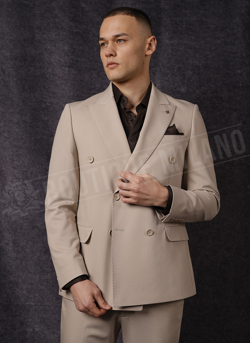 Ανδρικό μπεζ κοστούμι με σταυρωτό κούμπωμα MD73-901
