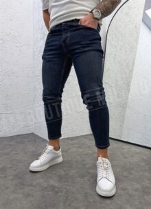 Ανδρικό τζιν παντελόνι slim fit σκούρο μπλε A1602