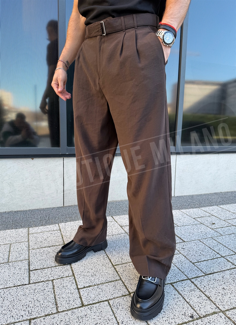 Ανδρικό σκούρο καφέ κομψό παντελόνι Relax Fit P2799-3