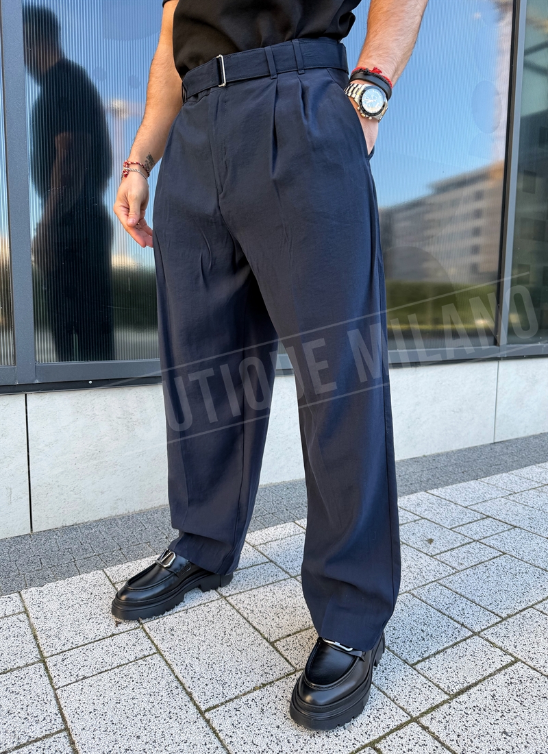 Ανδρικό σκούρο μπλε κομψό παντελόνι Relax Fit P2799-4