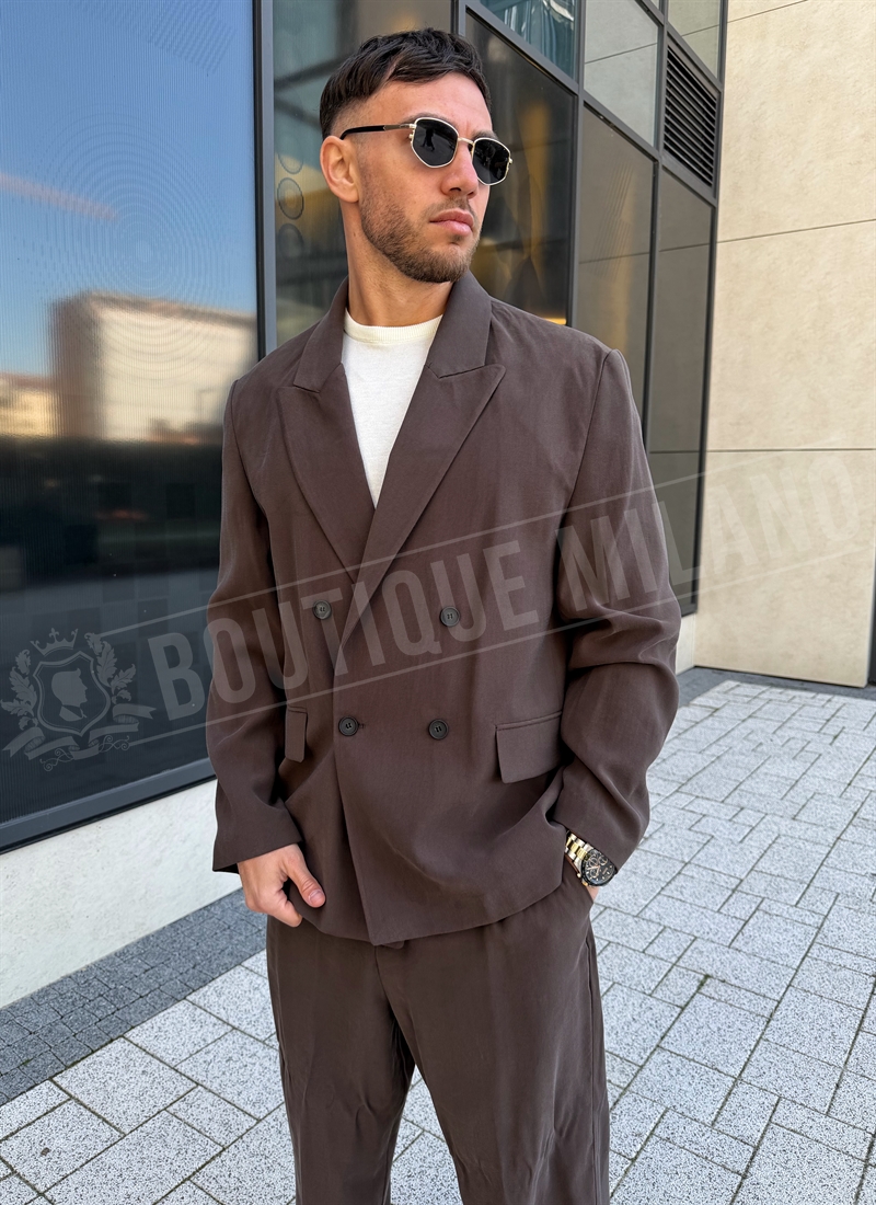 Ανδρικό σπορ-κομψό oversize κοστούμι σε καφέ χρώμα 4204-3