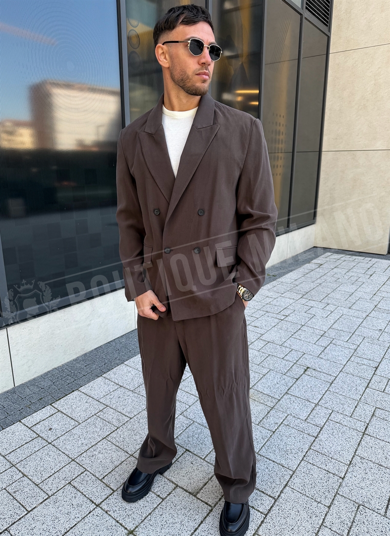 Ανδρικό σπορ-κομψό oversize κοστούμι σε καφέ χρώμα 4204-3