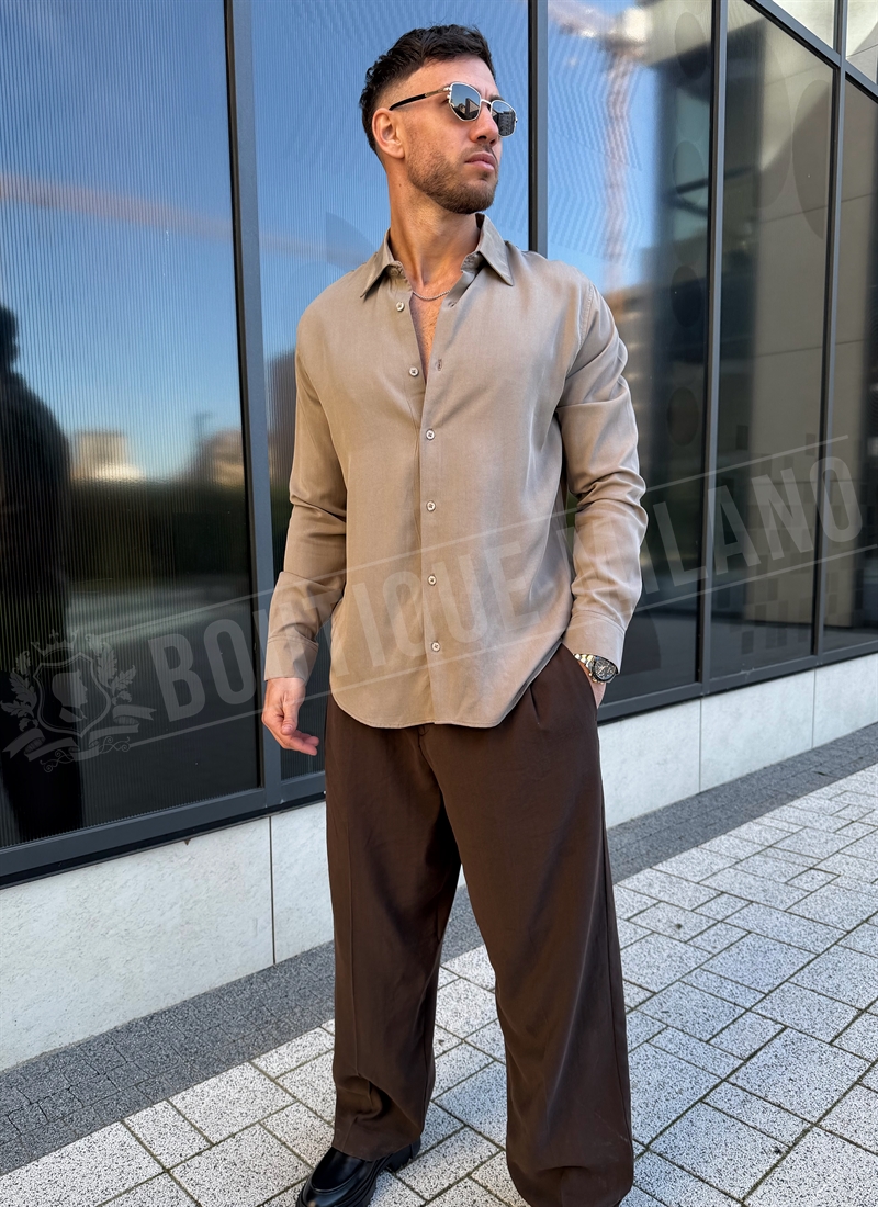 Ανδρικό σκούρο καφέ κομψό παντελόνι Relax Fit P2799-3