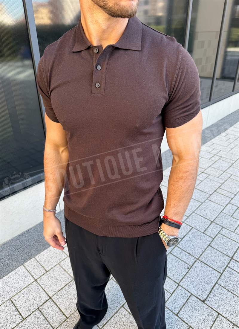Ανδρικό καφέ πόλο μπλουζάκι Comfort Slim - κομψό ανδρικό πουκάμισο με γιακά T3170-3