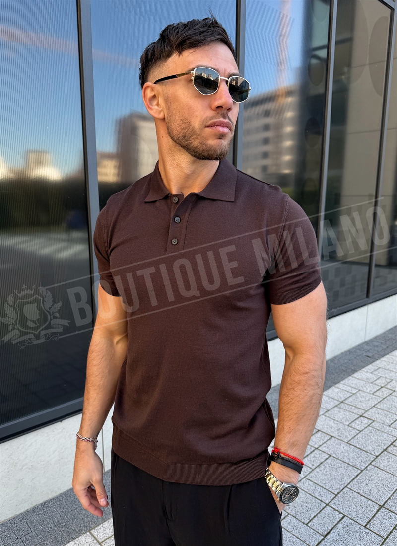 Ανδρικό καφέ πόλο μπλουζάκι Comfort Slim - κομψό ανδρικό πουκάμισο με γιακά T3170-3