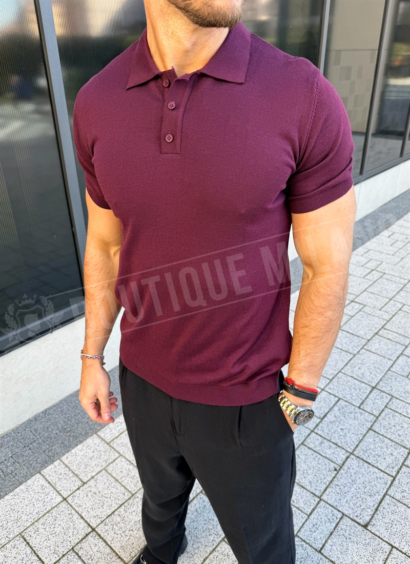Ανδρικό μπορντό πόλο μπλουζάκι Comfort Slim - κομψό ανδρικό πουκάμισο με γιακά T3170-7