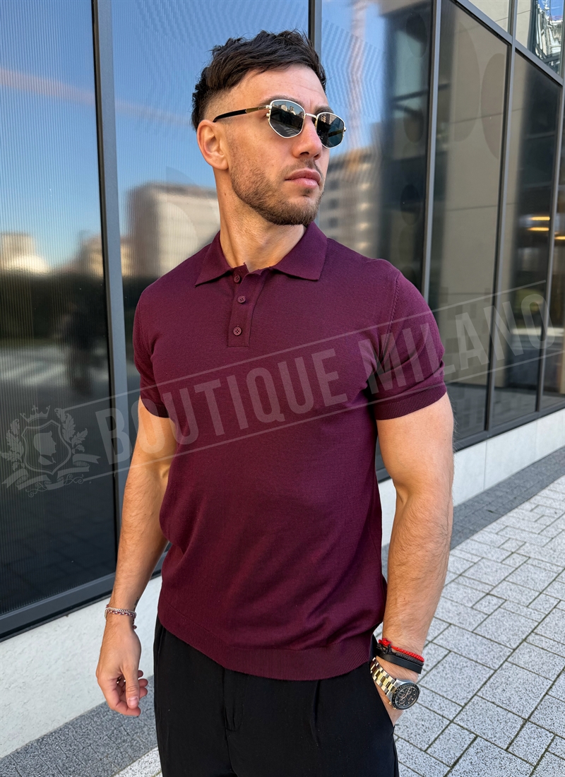 Ανδρικό μπορντό πόλο μπλουζάκι Comfort Slim - κομψό ανδρικό πουκάμισο με γιακά T3170-7