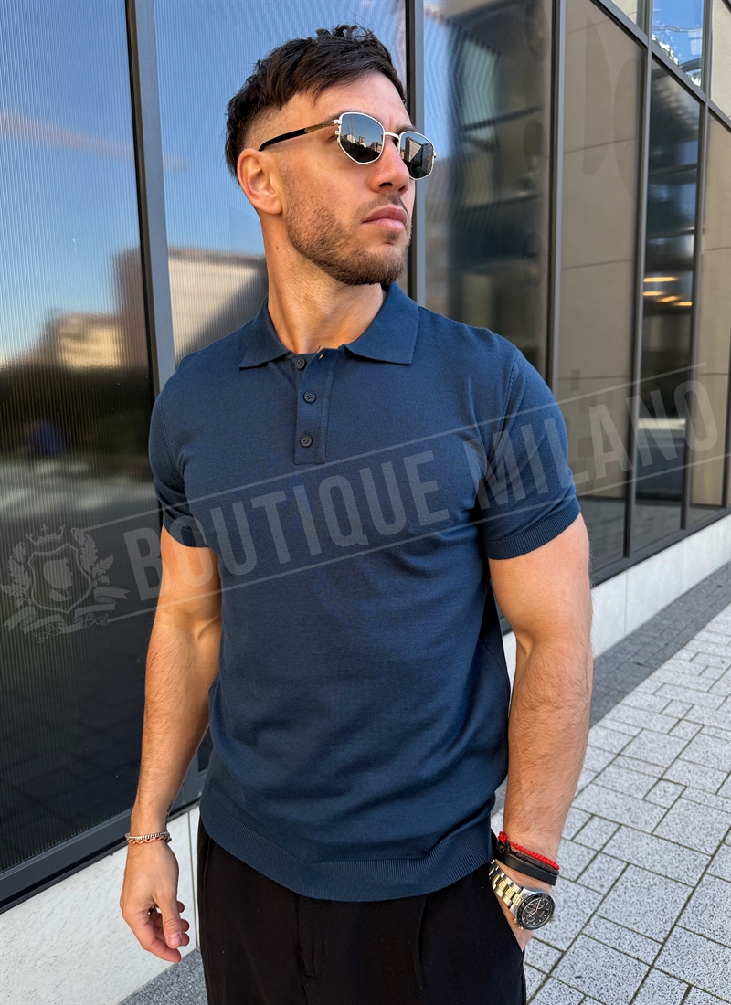 Ανδρικό μπλουζάκι πόλο indigo Comfort Slim - κομψό ανδρικό πουκάμισο με γιακά T3170-6