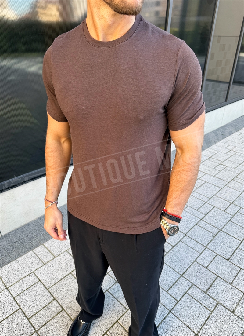 Ανδρικό καφέ μπλουζάκι κανονικής εφαρμογής T9424