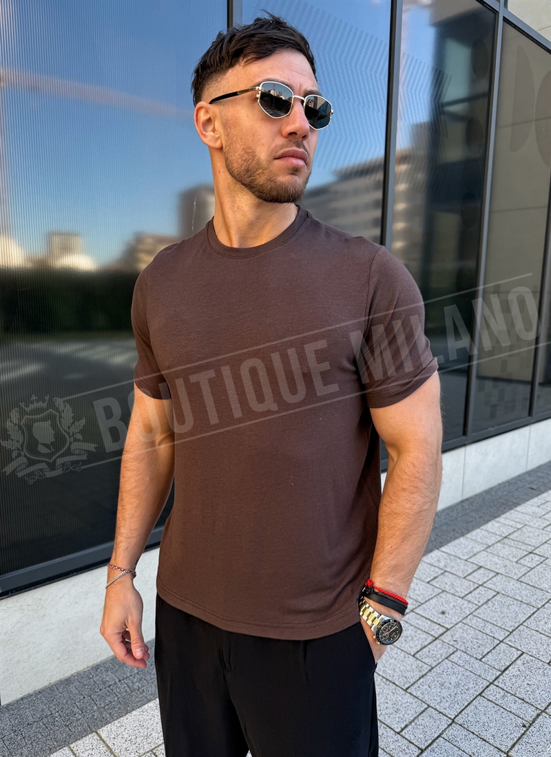 Ανδρικό καφέ μπλουζάκι κανονικής εφαρμογής T9424