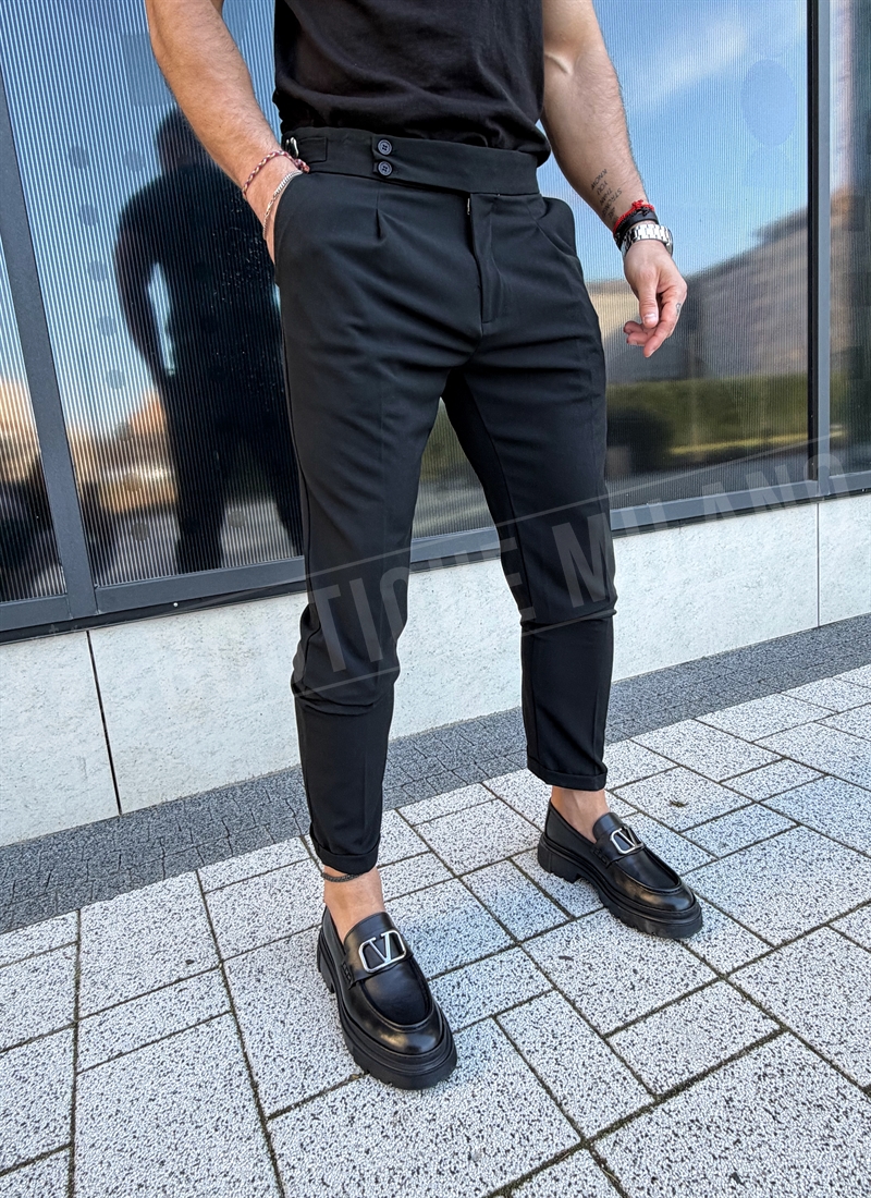 Ανδρικό μαύρο κομψό παντελόνι Slim Fit P167-1