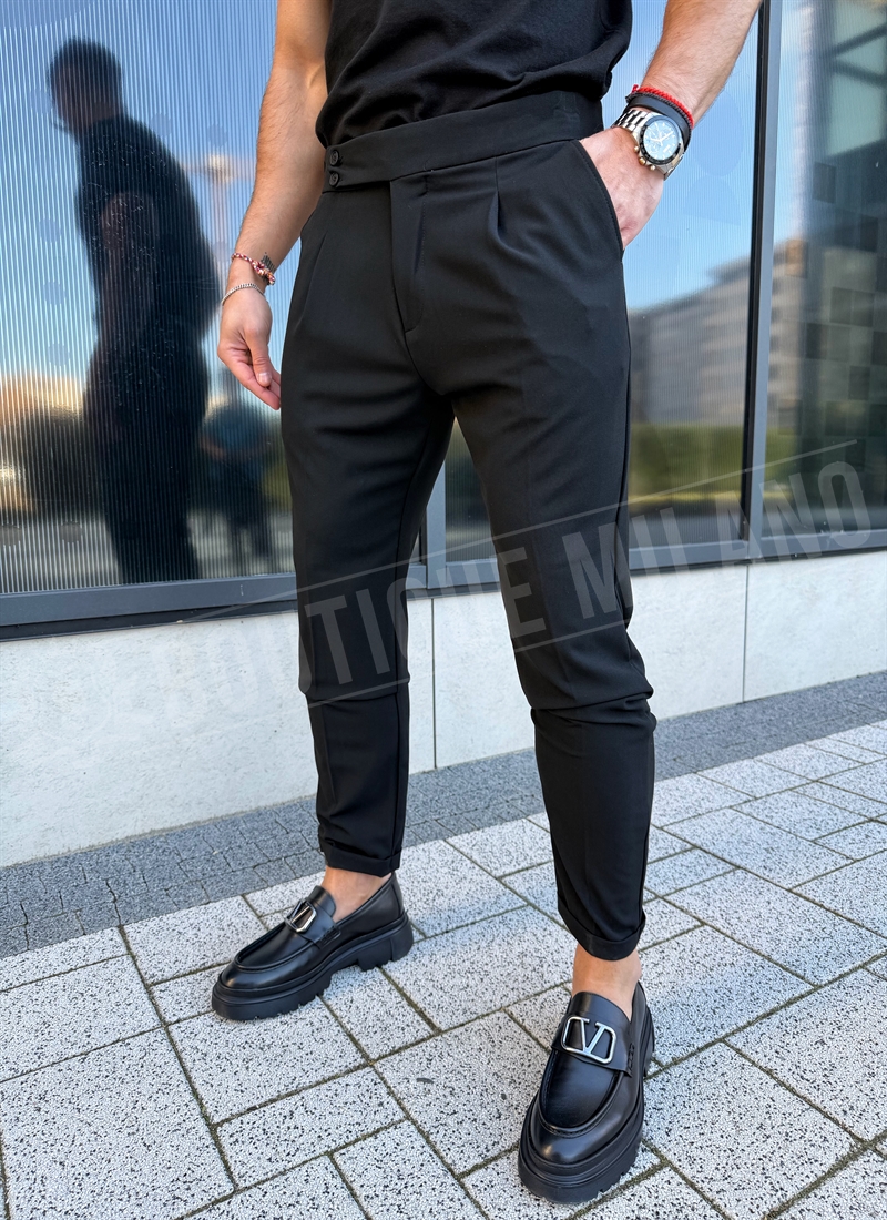 Ανδρικό μαύρο κομψό παντελόνι Slim Fit P167-1