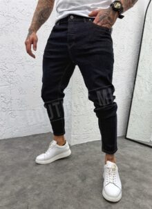 Ανδρικά μοντέρνα σκούρα μπλε τζιν slim fit με minimal σχεδιασμό A254