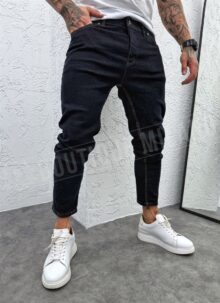 Ανδρικά μοντέρνα σκούρα μπλε τζιν slim fit με minimal σχεδιασμό A254