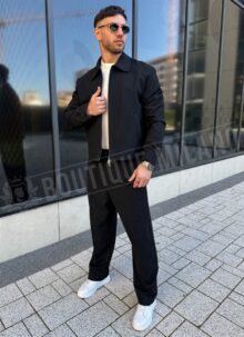 Ανδρικό μαύρο ριγέ κοστούμι - μοντέρνο κομψό κοστούμι δύο τεμαχίων 8337