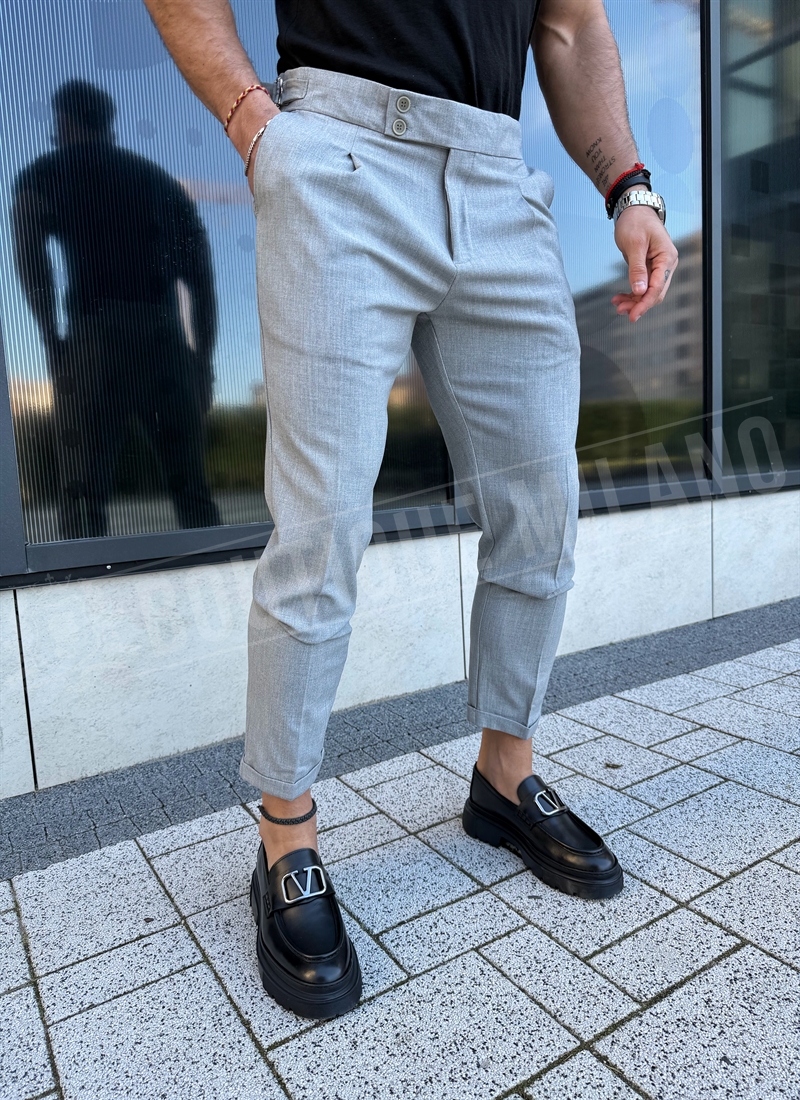 Ανοιχτό γκρι κομψό ανδρικό παντελόνι Slim Fit P167-3