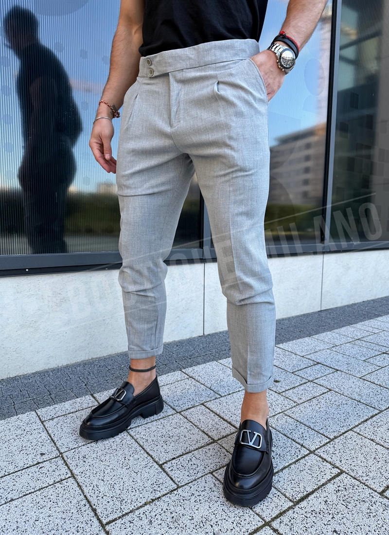 Ανοιχτό γκρι κομψό ανδρικό παντελόνι Slim Fit P167-3