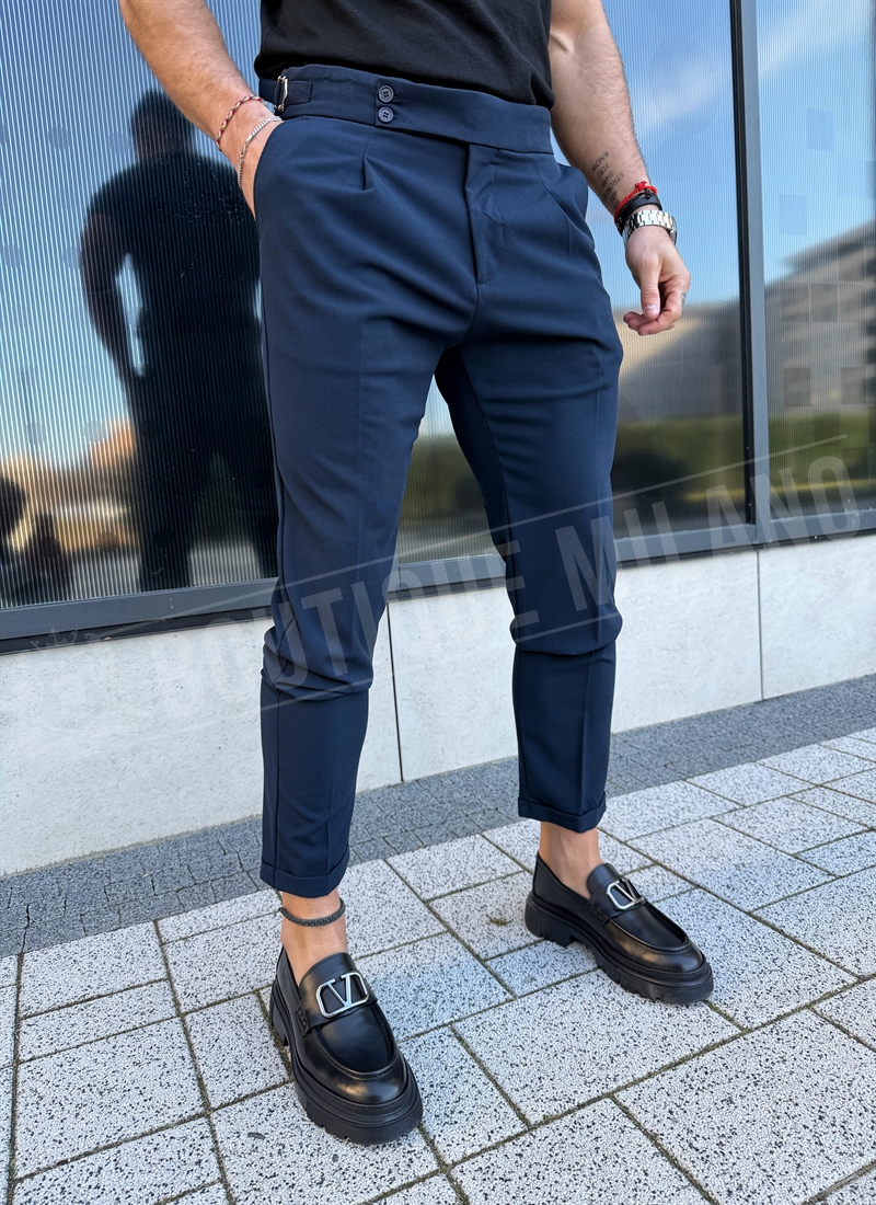 Ανδρικό κομψό μπλε παντελόνι Slim Fit σε σκούρο μπλε χρώμα P167-2