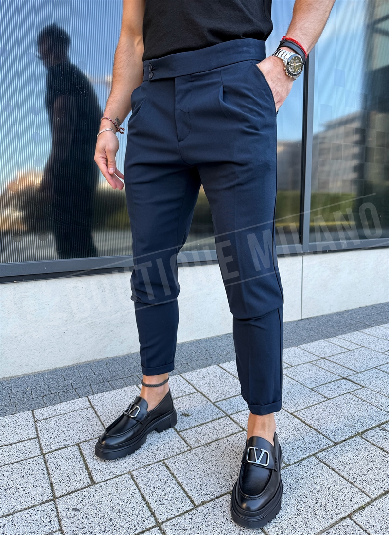 Ανδρικό κομψό μπλε παντελόνι Slim Fit σε σκούρο μπλε χρώμα P167-2