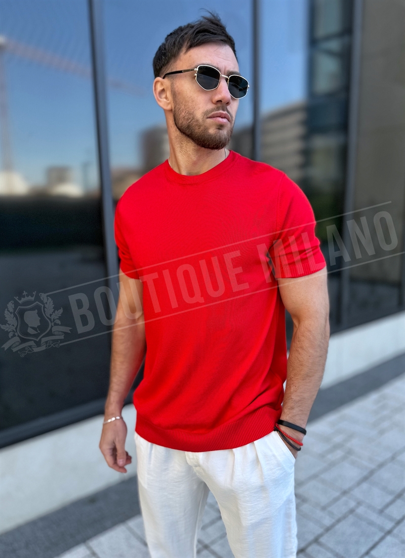 Ανδρικό κόκκινο μπλουζάκι Slim Fit T26037-6