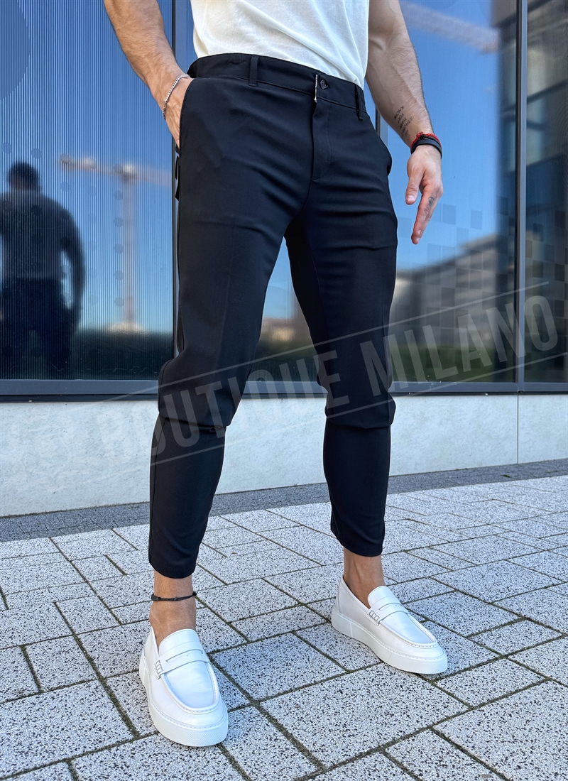 Ανδρικό μαύρο κομψό παντελόνι Slim Fit P21-1