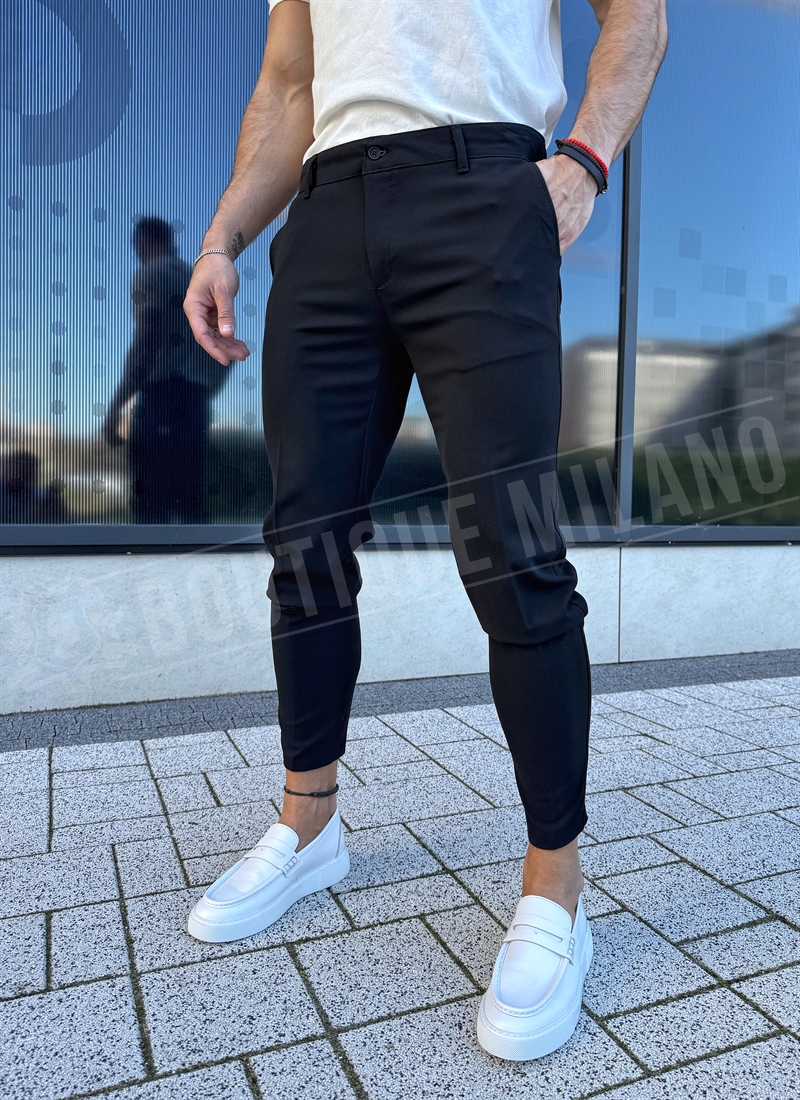 Ανδρικό μαύρο κομψό παντελόνι Slim Fit P21-1