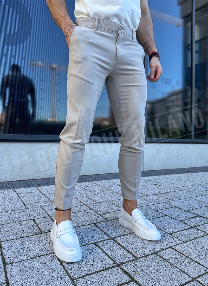 Ανδρικό μπεζ κομψό παντελόνι Slim Fit P21-3