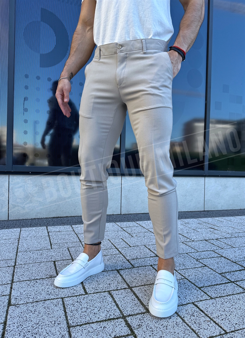 Ανδρικό μπεζ κομψό παντελόνι Slim Fit P21-3