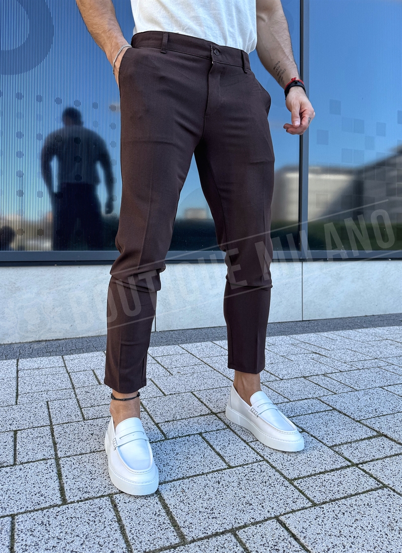 Ανδρικό καφέ κομψό παντελόνι Slim Fit P21-6