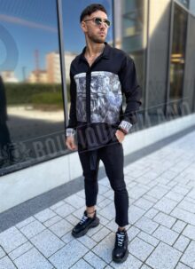 Ανδρικό σετ σε μαύρο χρώμα με καλλιτεχνικό print και μοντέρνο σχεδιασμό L521-1