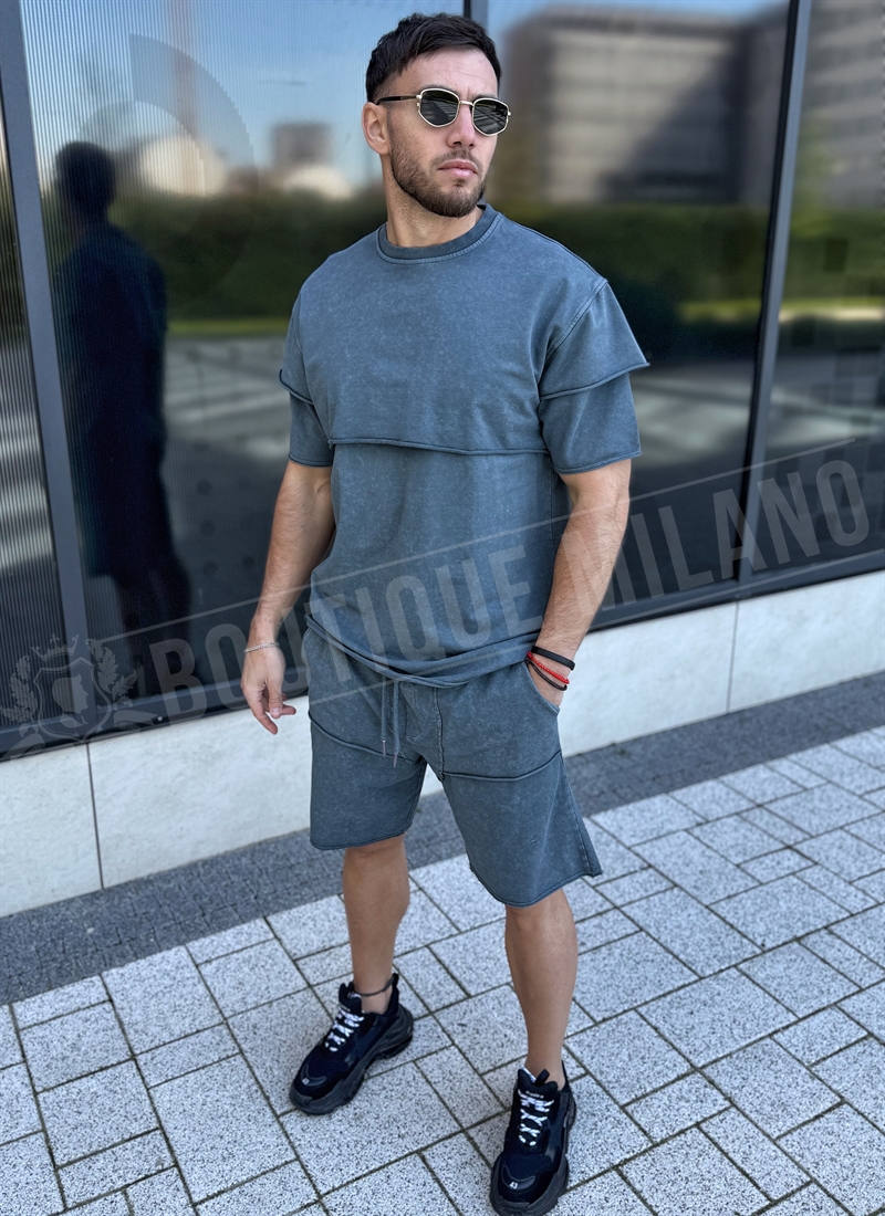 Ανδρική αθλητική φόρμα με εξωτερικές ραφές σε γκρι χρώμα L25259-3